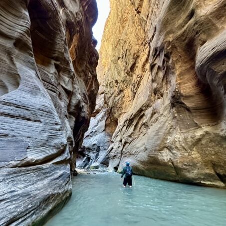 Wędrówka rzeką między ścianami kanionu. The Narrows w Zion National Park to szlak, którego nie zapomnimy 38